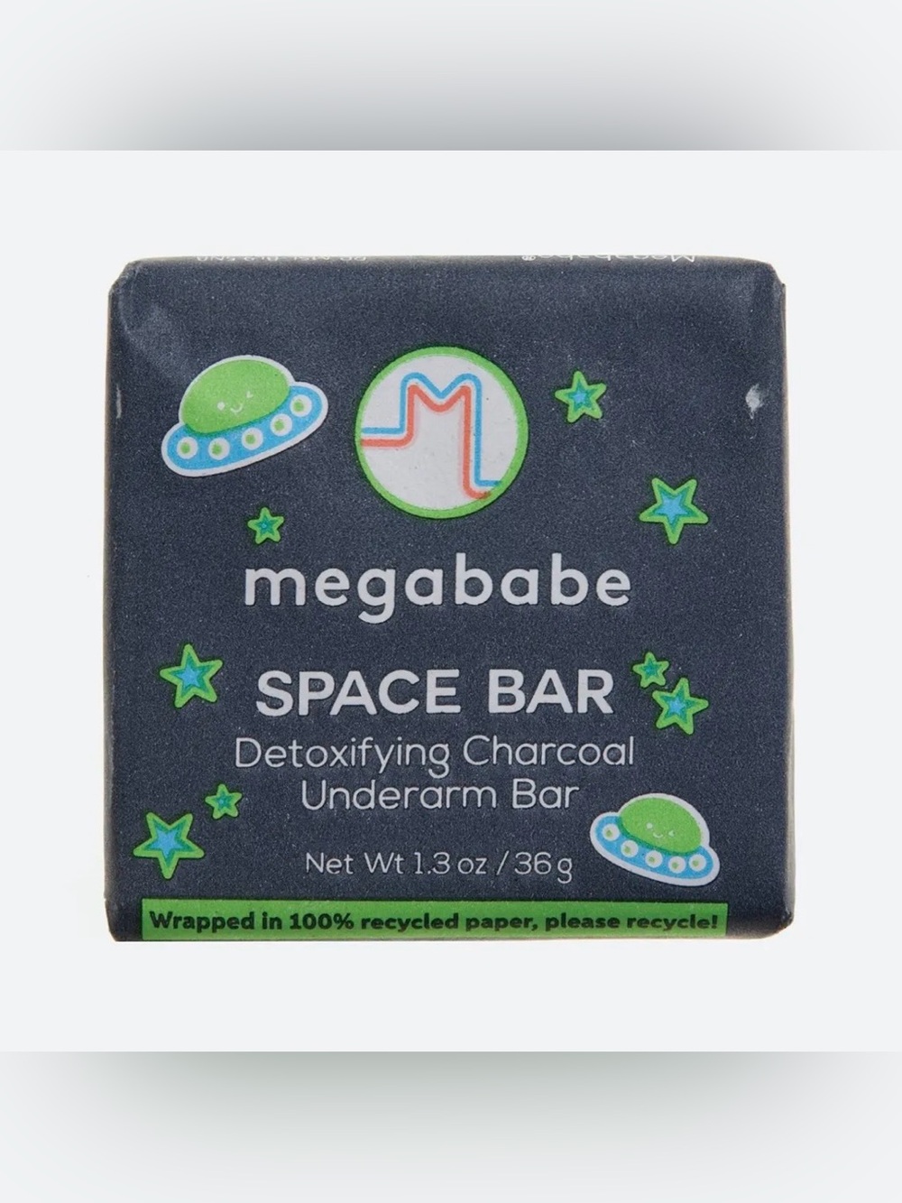 megababe SPACE BAR Detoxifying Charcoal Underarm Bar - Black with Green Accents